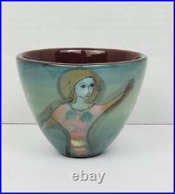 Vintage Early Polia Pillin Ceramic Pottery Bowl 2 Women And Fish