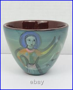 Vintage Early Polia Pillin Ceramic Pottery Bowl 2 Women And Fish