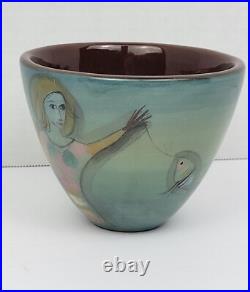 Vintage Early Polia Pillin Ceramic Pottery Bowl 2 Women And Fish