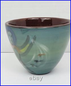 Vintage Early Polia Pillin Ceramic Pottery Bowl 2 Women And Fish