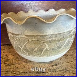 Vintage Earthgender Pottery Large Ruffled Bowl MCM California Stoneware Signed