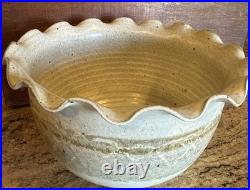 Vintage Earthgender Pottery Large Ruffled Bowl MCM California Stoneware Signed