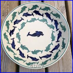 Vintage Emma Bridgewater Blue & Green Dolphin Serving Bowl Dish 11 1993 Rare
