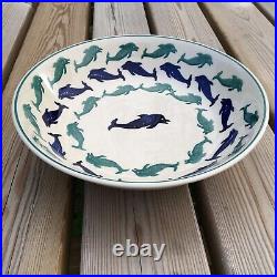 Vintage Emma Bridgewater Blue & Green Dolphin Serving Bowl Dish 11 1993 Rare