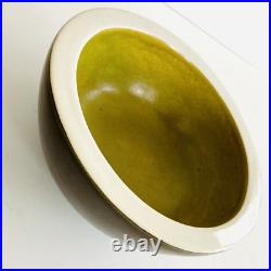 Vintage European Studio Pottery Bowl Olive Green Brown, Modern 70s Masculine Art
