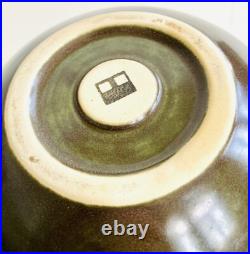 Vintage European Studio Pottery Bowl Olive Green Brown, Modern 70s Masculine Art