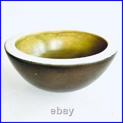 Vintage European Studio Pottery Bowl Olive Green Brown, Modern 70s Masculine Art