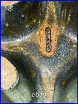 Vintage FULPER Pottery Footed Green Glaze Flambe Bowl Incised Mark 10 Diameter