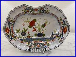Vintage Faenza Italian Majolica Garofano Carnation Large Oval Ceramic Bowl
