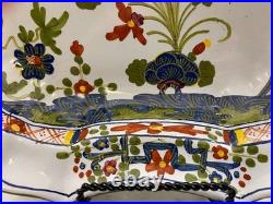 Vintage Faenza Italian Majolica Garofano Carnation Large Oval Ceramic Bowl