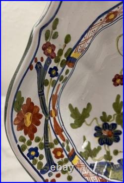 Vintage Faenza Italian Majolica Garofano Carnation Large Oval Ceramic Bowl