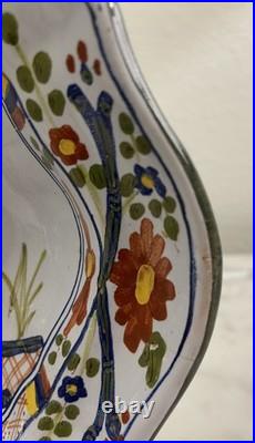 Vintage Faenza Italian Majolica Garofano Carnation Large Oval Ceramic Bowl