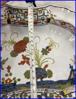 Vintage Faenza Italian Majolica Garofano Carnation Large Oval Ceramic Bowl