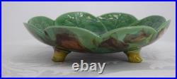 Vintage Fine Majolica Pedestal Dish Water Lilies Green Serving Footed Bowl