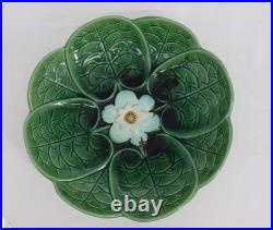 Vintage Fine Majolica Pedestal Dish Water Lilies Green Serving Footed Bowl