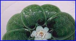 Vintage Fine Majolica Pedestal Dish Water Lilies Green Serving Footed Bowl