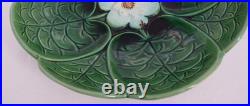 Vintage Fine Majolica Pedestal Dish Water Lilies Green Serving Footed Bowl