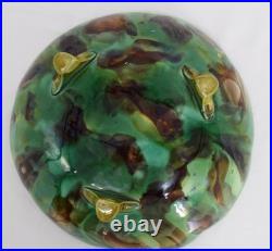 Vintage Fine Majolica Pedestal Dish Water Lilies Green Serving Footed Bowl