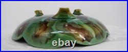 Vintage Fine Majolica Pedestal Dish Water Lilies Green Serving Footed Bowl