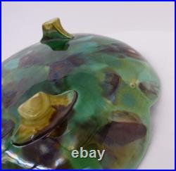 Vintage Fine Majolica Pedestal Dish Water Lilies Green Serving Footed Bowl
