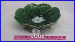 Vintage Fine Majolica Pedestal Dish Water Lilies Green Serving Footed Bowl
