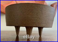 Vintage Footed Tripod Ceramic Stoneware Console Bowl Mid Century Modern Signed