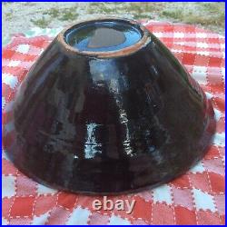 Vintage French 12x6 Black pottery tian bowl Alsace Savoy Floral Art Slipware