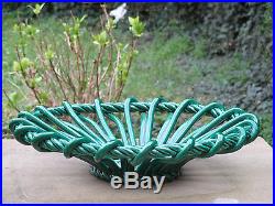 Vintage French Ceramic Majolica Green Fruits Tray Bowl Vallauris Provence France