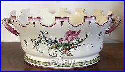 Vintage French Country Faience Tin Glaze Pottery Monteith Centerpiece Bowl
