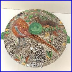 Vintage French Gien Faience Serving Bowl & Lid Rambouillet Collection Pheasants