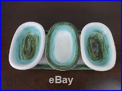 Vintage French Studio Pottery Guillot France 3 bowls, tray green white modernist