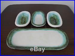 Vintage French Studio Pottery Guillot France 3 bowls, tray green white modernist