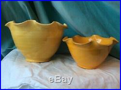 Vintage French serving bowls ruffled edge Yellow Orange glaze Pottery Provence