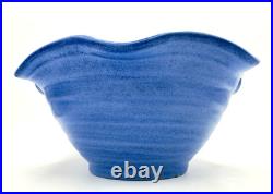 Vintage Fulper Pottery Ruffled Blue Bowl 10 x 4.5 Spiral Swirl Pattern