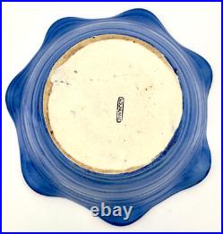 Vintage Fulper Pottery Ruffled Blue Bowl 10 x 4.5 Spiral Swirl Pattern