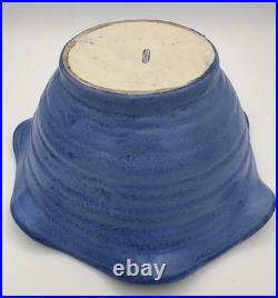 Vintage Fulper Pottery Ruffled Blue Bowl 10 x 4.5 Spiral Swirl Pattern