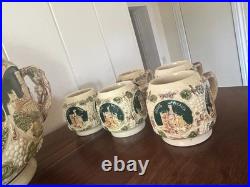 Vintage GERZ German Castle Punch Bowl Set 10 Mugs 3361 Covered Tureen Rhine