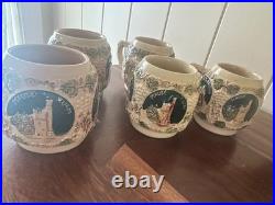 Vintage GERZ German Castle Punch Bowl Set 10 Mugs 3361 Covered Tureen Rhine