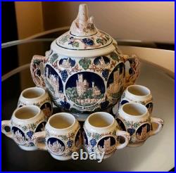 Vintage GERZ German Castle Tureen Punch / Soup Bowl 6 Individual Mugs Cups Set Vintage GERZ German Castle Tureen Punch / Soup Bowl 6 Individual Mugs Cups Set