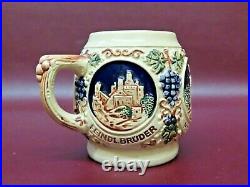 Vintage GERZ West German 5L Pottery Castle Scene Lidded Punch Bowl Set with 6 Cups