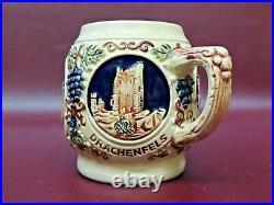 Vintage GERZ West German 5L Pottery Castle Scene Lidded Punch Bowl Set with 6 Cups