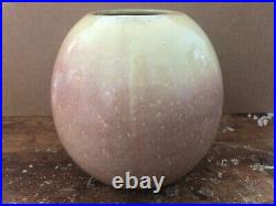 Vintage GLIDDEN ART POTTERY Drip Glaze Orb Round Vase MCM Mid Century Yellow Pea