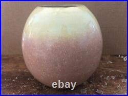 Vintage GLIDDEN ART POTTERY Drip Glaze Orb Round Vase MCM Mid Century Yellow Pea