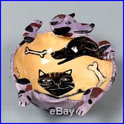Vintage Garson Pakele Figural Ceramic Dog Bowl Dog Form Vessel W Cat PT