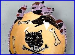 Vintage Garson Pakele Figural Ceramic Dog Bowl Dog Form Vessel W Cat PT