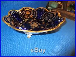 Vintage German Cobalt Blue With Gold Porcelain Footed Fruit Bowl