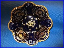 Vintage German Cobalt Blue With Gold Porcelain Footed Fruit Bowl