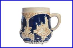 Vintage German Peter Gerz Castle Stoneware Punchbowl Tureen Set with 5 Mugs