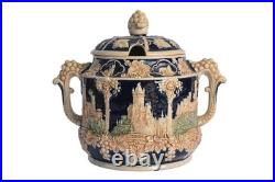 Vintage German Peter Gerz Castle Stoneware Punchbowl Tureen Set with 5 Mugs