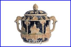 Vintage German Peter Gerz Castle Stoneware Punchbowl Tureen Set with 5 Mugs